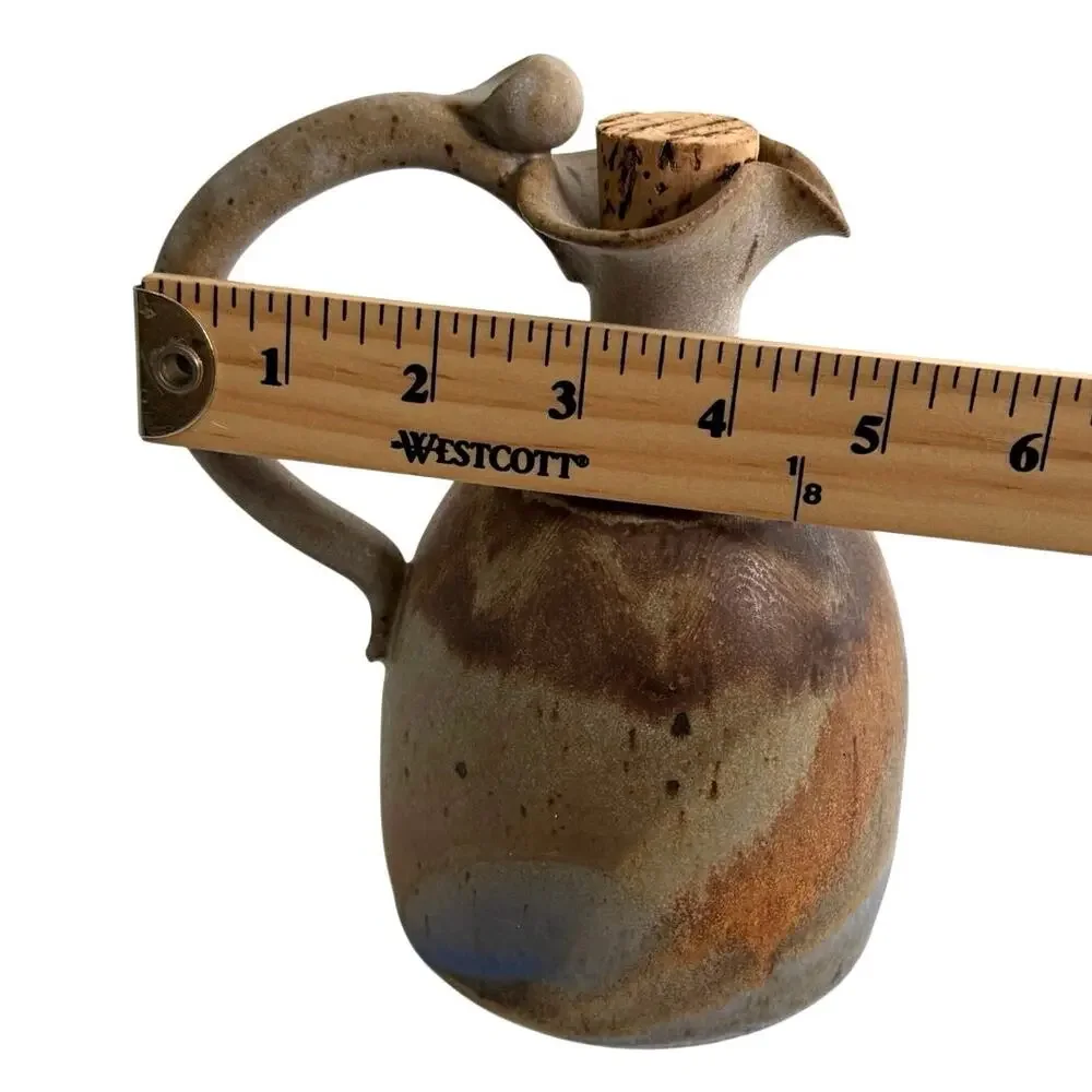 Handmade ceramic pottery signed artisan jug rustic brown tan tones blue glaze - Picture 5 of 12